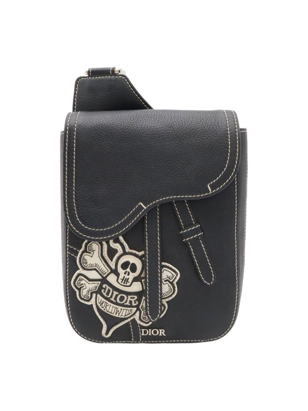 Dior Saddle Mini Bag Shawn Stussy Collaboration Leather Skull Black